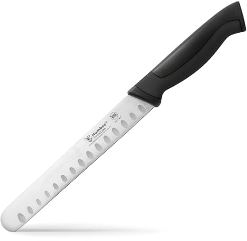 Humbee 8-Inch Chef Carving Knife with Granton Edge for Slicing Turkey Ham and Meat | NSF Certified | German Stainless Steel Blade | Dishwasher Safe Ergonomic Handle, DT-21 Series, Black