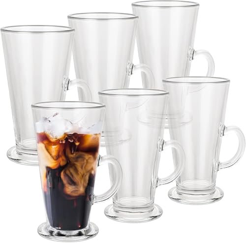 Abaigeal Set of 6 Latte Glasses, 270ML Latte Glass Mugs, Glass Cups with Handle for Latte, Hot Chocolate, Cappuccino, Tea, Hot Drink