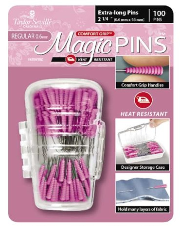 Taylor Seville Originals Magic Komfortgriff Flachkopf Extra Lange Stecknadeln - Rasiermesserscharfe Spitze mit Hitzebeständigem Griff, Rosa, 0.6 x 56mm - 100 Stücke