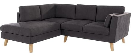 S-Style Möbel Eckcouch Sofa Ecksofa 221 x 186 x 90 cm Mit Kissen Couch Holzbeine Buchenholz Mikrofaser Links Freistehend Henry Graphit