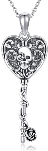 DAYLINLOVE Skull Key Necklace S925 Sterling Silver Vintage Skeleton Pendant Necklace Retro Key Jewelry Gift for Women Lady