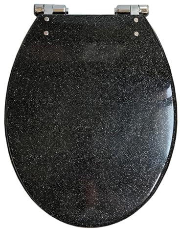 Dazzluxe Glitter Round Toilet Seat, 16.5 Quiet No Slamming Toilet Cover with Slow Close Toilet Lid, Quick Release for Easy Clean, Safe Resin Non-Slip Toilet Seats,Black