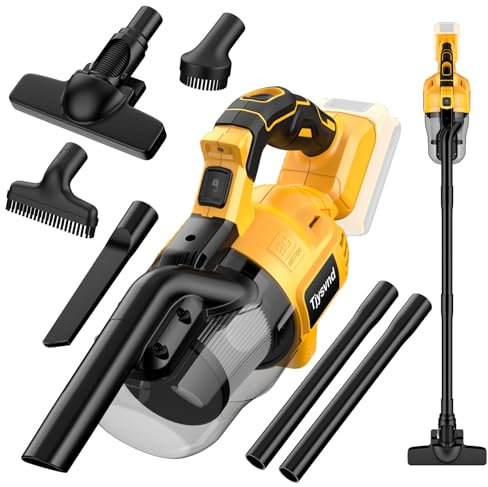 Aspiradora inalámbrica Dewalt 20 V, aspiradora de mano con filtro HEPA lavable, limpiador potente para coche, alfombras y muebles (batería no incluida)