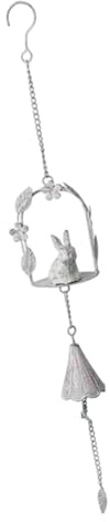 Baoblaze Iron Art Rabbit Wind Chime Decorative Animal Windchime Cute Out Door Decor Metal Hanging Decorations for Gift Balcony Outdoor, White
