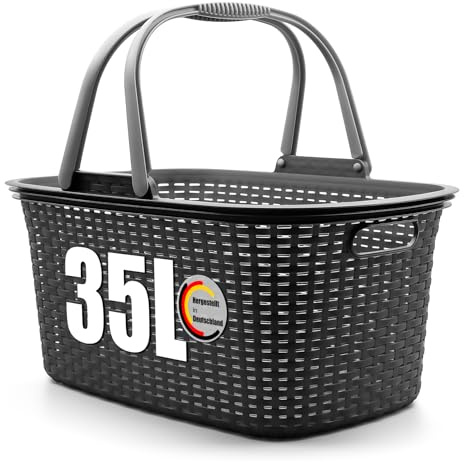 BigDean Wäschekorb mit Henkel 35L Rattan Design Wäschewanne | Made in Germany
