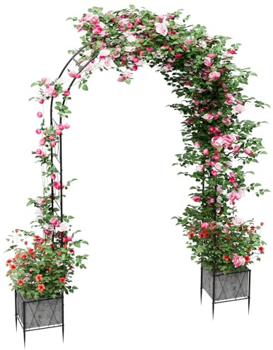 Garden Arch Arbor Trellis with Planter Boxes 8.2 Ft Metal Arch Trellis for Climbing Plants Outdoor, Wedding Arches Backdrop Stand for Ceremony, Backyard, Decorations Pergola, Black