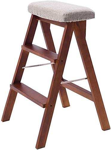 GAOXIONG Kletterhocker für den Innenbereich, Trittleiter, zusammenklappbar, 3 Stufen, Leiterstuhl, Treppenstuhl aus Holz, Esszimmerstuhl, hoher Hocker, Werkzeug für den Hausgarten/Grau
