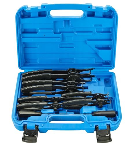 DASBET Snap Ring Plier Set 11PCS Straight & Bent Retaining Ring Pliers w/Hook & Pick Heavy Duty Internal External Pliers .038in-.09in Circlip Combination Retaining Clip for Car Trunk Motorcycle (Blue)