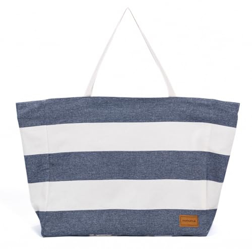 MOMOMUS Große Strandtasche XXL für die Familie aus recycelter Baumwolle | Badetasche XXL für Strand, Pool und Reisen, viel Stauraum und angenehm leicht zu tragen.