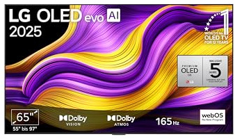 LG OLED65G57LW Téléviseur 65 (165 cm) 4K OLED Evo AI (processeur AI α11 Gen2 4K, webOS 25, 120 Hz (VRR jusqu'à 165 Hz)) [Année modèle 2025]