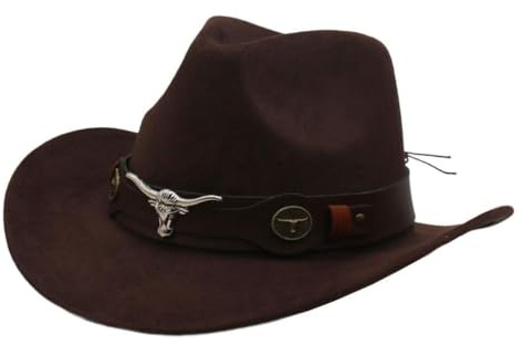 rockible Cowboyhut Unisex, Western Cowboy Hut, Fashion Westernhut Cowboyhüte, Filz Fedora Hut Breiter Krempe mit Band, Retro-Panama-Schlapphut Jazzhut für Damen Herren Cosplay Drama
