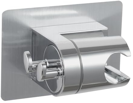 OFFO Shower Head Holder, Handheld Shower Wand Holder Strong Waterproof Adhesive, Replacement Wall Mount Shower Hose Bracket for Bidet Bathroom, 60°Adjustable Holder, Chrome