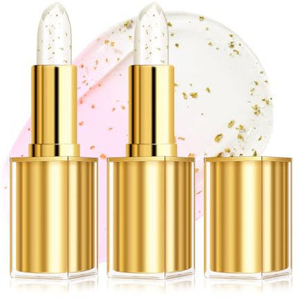 KYDA Farbwechsel Lippenstift mit Goldflacken, Veränderungen von klarem zu reinem Rosa, Feuchtigkeitsspendende gefärbte Lippenbalsam, PH ändernder Lippenstift, Glänzender Glanz Lippenfleck
