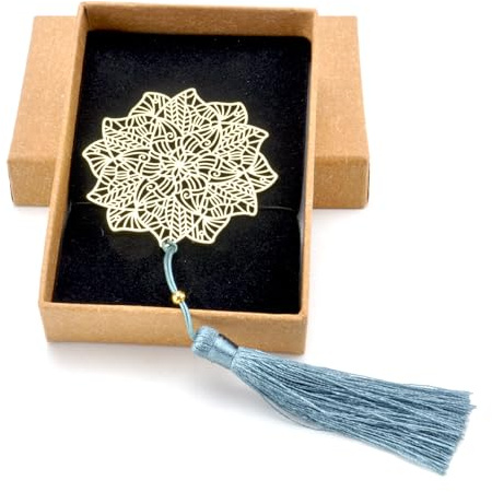 KQDRAVIN Lesezeichen Metall mit Quaste, Personalisiertes Lesezeichen Mädchen Booklover mit Schachtel, Mandala BlumeLesezeichen Personalisiert Geschenke für Teenager Mädchen Buchliebhaber Kollegen usw