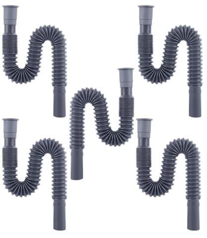 Kit Di Scarico Del Lavandino - Trappola P Flessibile, Tubo Di Scarico Del Lavello Flessibile, Retrattile Sotto Lavello Kit Idraulico | Accessorio Per Il Bagno, 5 Pezzi Regolabili Sostituzione Del Tubo