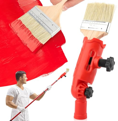 Multi-Angle Paint Brush Extender with Wooden Handle Paintbrush for High Ceiling Walls Corners Edges can Fixing On Standard Threaded Extension Rod fits Painting Roller Scraper (Color:Red)