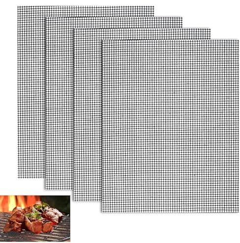 Arvoni 4 Pièces Tapis de Cuisson Barbecue 40×30 cm, Tapis Cuisson Barbecue Réutilisable et Résistant À La Chaleur, pour Grille Barbecue, Plaque Barbecue, Friteuse À Air, Électrique Et Charbon, Noir