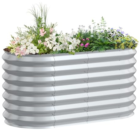 LZQ Jardinière surélevée en métal - 765 l - Jardinière surélevée pour jardin - Tôle d'acier inoxydable - Parterre galvanisé - Pour la culture de légumes, fleurs et fruits - 180 x 90 x 60 cm - Ovale