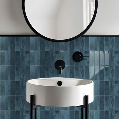 Alwayspon 30.5×30.5cm×10Pcs Deep Blue Marble Style 3D Vinyl Backsplash Tiles, Self-Adhesive Peel and Stick Wall Tile Stickers Stick on Subway Tiles for Kitchen Bathroom Wall