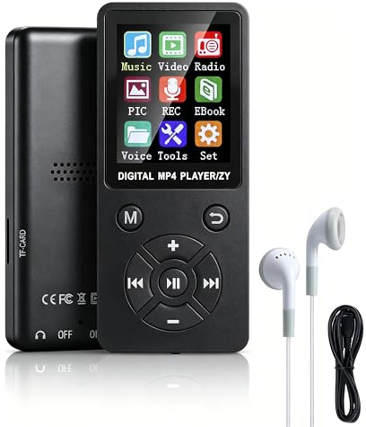 Ouitble Reproductor MP3/reproductor MP4 64GB Bluetooth 5.0 HiFi MP3 Music Player, Pantalla LCD de 1.8 Pulgadas con Altavoz de Videos Electrónicos de Videos Electrónicos de Libros (Negro)