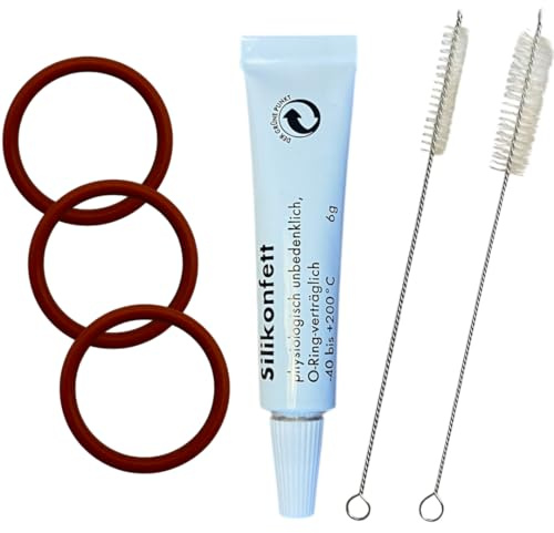 Pflegeset Ersatzteile Wartungsset Reinigungsset für Siemens Brüheinheit EQ3, EQ5, EQ500, EQ6, EQ7, EQ8, EQ9 Plus s100 s300 s500 s700 Kaffeevollautomaten – 3 Dichtungsringe 2 Bürsten und Silikonfett
