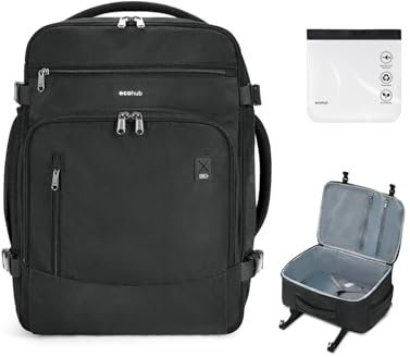 ECOHUB Easyjet kabinväska 45x36x20 Travel Handbagage Ryggsäck Återvunnen PET miljövänlig Väska för bagage under sätet 30L Patented 2026 Ny (Svart)