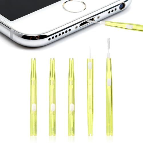 5pcs Charge Charging Port Cleaning Brush Kit, Plastic Cell Phone Cleaning Brush Nylon Bristles & Hook Dual-Function Port Cleaner Accessories for Phone Earbud Headphones (Yellow)