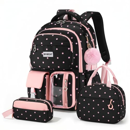 Amythe Cartable École Filles Classes de 1 à 6 3 pièces Collège Set, Rose | 3 pièces Grand Imperméable Léger Rose Daypack Multi-Poches Spacieux Robuste pour École Voyage Randonnée Loisir Toutes Saisons
