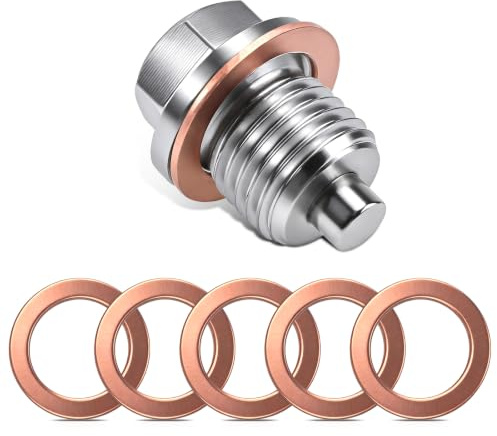 Lanstorm Magnetic Oil Drain Plug,M14x1.5 Oil Sump Plug with 5 Copper Washer