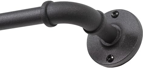 Kenney Adler Indoor/Outdoor Black Curtain Rod - Adjustable 48 to 84 Inches for Windows, Patio - Textured Pipe Industrial Design
