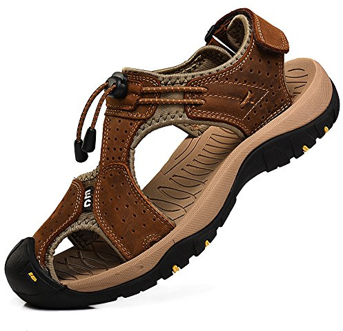 rismart Homme Bout Fermé Crochet&Boucle De plein air Randonnée Cuir Chaussures Sandales