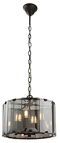 Gloss Slate Grey & Smoked Cut Glass 4 Lamp E14 Pendant Ceiling Light