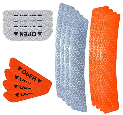 Senven Erweiterte Öffnen Sie die Tür Autotür Antikollisionswarnung Reflektierende Aufkleber, Universal Auto Rad Augenbraue Reflektierende Wasserdichte Aufkleber, Reflektierender Orange und Weiß -16Pcs