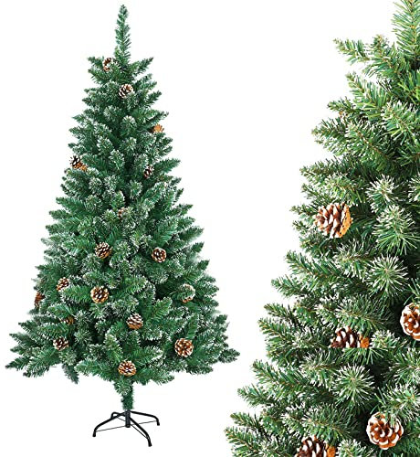 LARS360 Sapin de Noël Arbre Artificiel avec Support en Métallique pour Xmas Party Décoration Fêtes Maison Couleur Vert PVC avec Effet de Neige Hauteur 120cm - 4ft