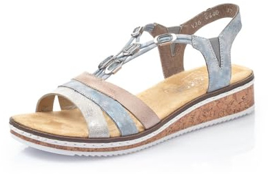 Rieker Mujer Sandalias V36G4, señora Sandalias,Zapatos de Verano,Sandalias de Verano,cómodas,Planas,Azul (Blau Kombi / 40),42 EU / 8 UK