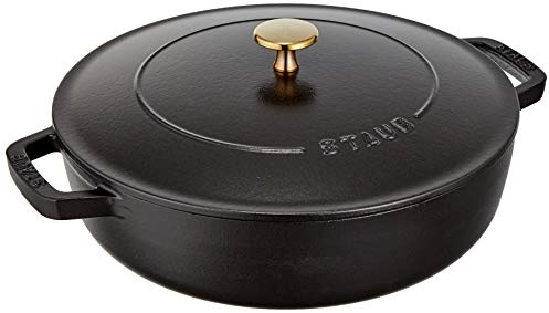 Staub Braiser 40506-542 Saute Pan, Black, 10.2 inches (26 cm), Large, Both Handed, Cast Enameled Pot, Sukiyaki, Induction Compatible