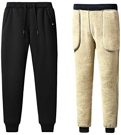 Jamron Uomo Foderati in Pile Sherpa Pantaloni della Tuta da Jogging con 2 Tasche con Cerniera (S-6XL, 2 Stili di Fondo)