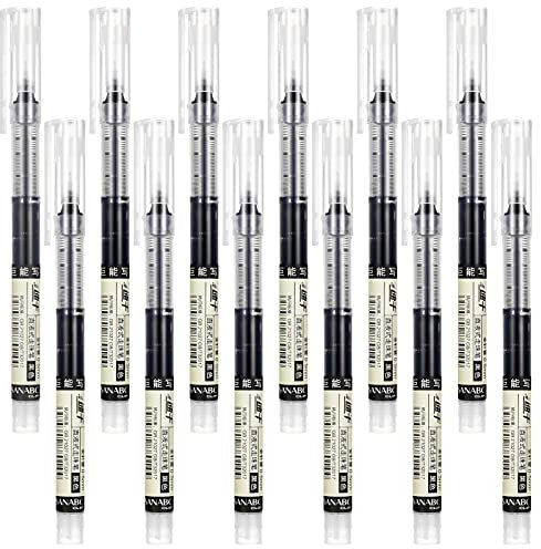 12-Piece Rollerball Pens - Black, 0.5mm Fine Point, Quick-Drying, Gel Ink, School & Office