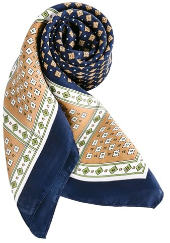 DAMILY Vintage Seidig anfühlendes Quadratisches Herren-Tuch, Satin Bandana mit Winzigem Medaillon-Print Geometrischem Halstuch und Kopftuch (Marineblau)