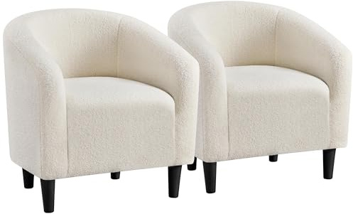 Yaheetech Barrel Chairs, Furry Accent Chairs with Soft Padded Armrest for Living Room Bedroom Waiting Room Office, Set of 2, Ivory
