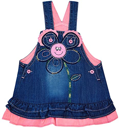 Peacolate 6M-24M Baby Girl Denim Casual Cute Dress(Pink Smile,12-18Months)