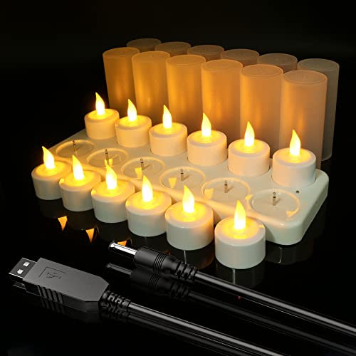 Ymenow LED Teelichter Wiederaufladbar, 12 Stück Aufladbare Teelichter mit Ladestation, Elektrische LED Kerzen Flackernde Flamme für Zimmer Halloween Weihnachten Hochzeit Saisonale Deko