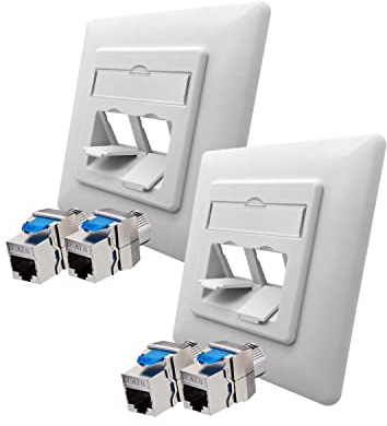 ARLI Cat8.1 Netzwerkdose 2 Stück Keystone Dose 2 Port/Fach Netzwerk Datendose geschirmt Metall Gehäuse RJ45 Schnappverschluss LSA Snap In Montage