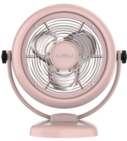 Cecotec Ventilador de Sobremesa EnergySilence 800 RetroDesk Pink. 20W de potencia, 8 Pulgadas, Inclinación ajustable, 3 Aspas aerodinámicas, 2 Velocidades, Robusta y Base Estable