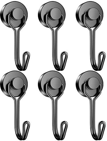 Grtard 6 Pack 25 lbs Magnetic Hooks Heavy Duty, Swivel Swing Neodymium Magnet Hooks, Strong Magnet with Hooks for Hanging, Refrigerator, Grill, Kitchen, Key Holder