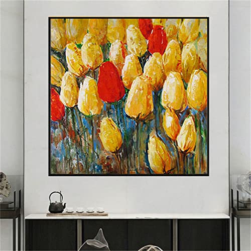 Quadri Astratti Dipinti A Mano Su Tela,Dipinto Acrilico Dipinto A Mano Al 100% Dipinto Ad Olio Extra Large Dipinto Ad Olio, Astratto Tulipano Giallo Trama Murale Artistico, Arte Della Parete Immagine