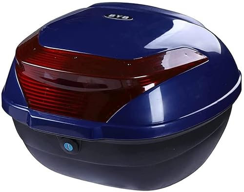 JUNNIU Caja Superior Trasera para Motocicleta, Caja Superior para Motocicleta, Maletero, Equipaje, Cerradura Superior, Caja de Almacenamiento, Respaldo Suave/luz de Advertencia nocturna/azul/14.5 LX