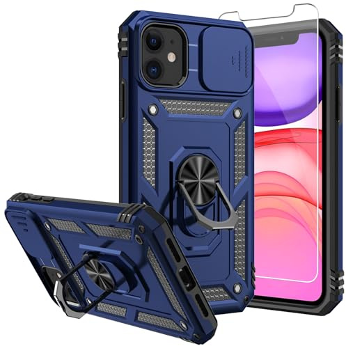 SKTGSLAMY Hülle für iPhone 11, mit Displayschutzfolie und Kamera-Abdeckung, Militärqualität, 4,9 m, Fallgetestet, mit magnetischem Ständer, Schutzhülle für iPhone 11 6,1 Zoll, Blau