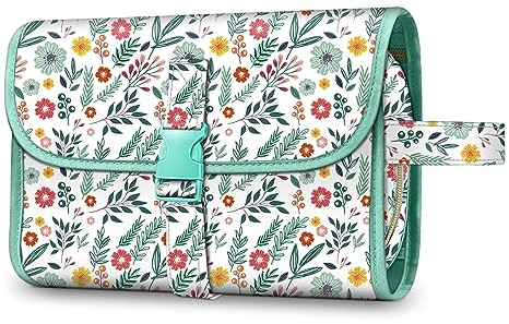 FINTIE Beauty Case da Viaggio Portatile Trucco, Borse Toilette da Viaggio Borsa Grande Custodia Organizer con Gancio per Appendere per Donna e Ragazze, Spring Bloom