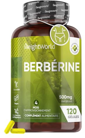 Berberina Vegana (Fornitura per 4 Mesi), 1 Capsula al Giorno di Pura Berberina 500 mg HCL 95%, Proveniente dalla Berberis Vulgaris, Integratore con 120 Capsule, Senza Magnesio Stearato né Allergeni